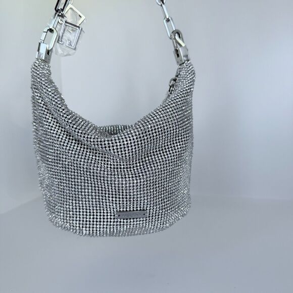 NWT Cult Gaia Gia Allover Crystal Zip Shoulder Bag in Silver - Picture 7 of 14